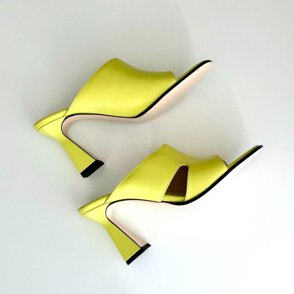 NEW WANDLER Leather Cut-Out Open Toe Mules in Lemon Lime Size 38 US 8 - Picture 8 of 13